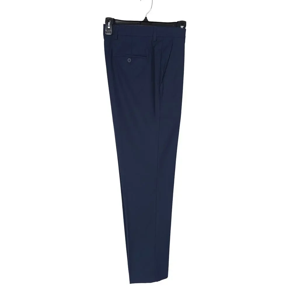 Perry Ellis Mens Slim Fit Dress Pants 38x32 Dark Blue Solid Stretch Micro Twill